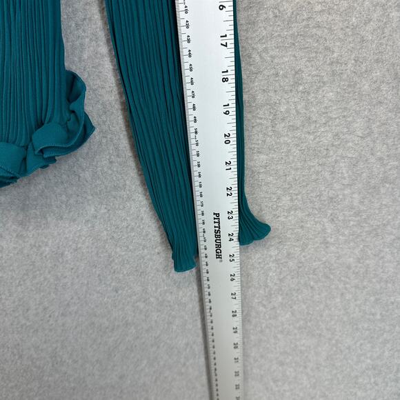 Susan Lucci Blouse Top Womens Medium Teal Green 100% Polyester Pleated Ruffled - Picture 15 of 15